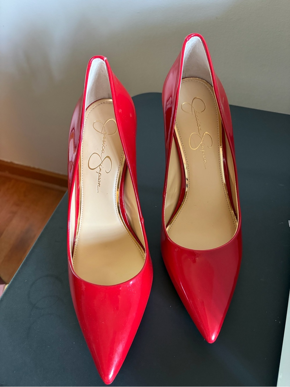 Jessica Simpson Bright Red Patent Pointed Toe Pumps